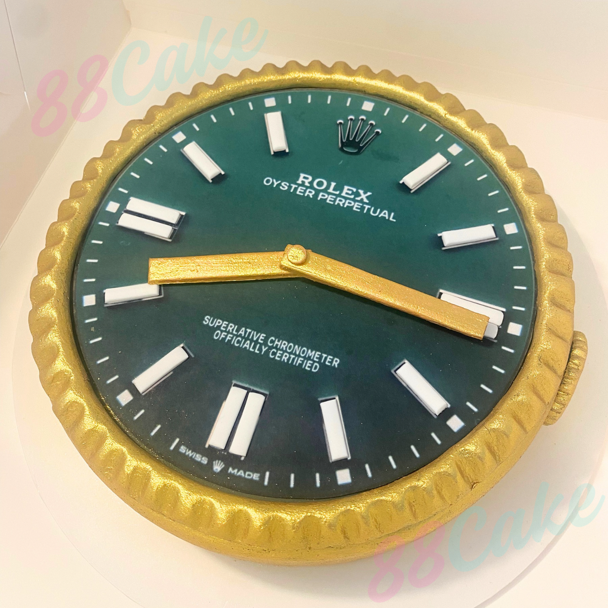 Gold Rolex watch cake highly detailed with edible decorations