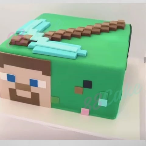 Minecraft cake with enderman, Steve, creeper and pig with a diamond pick axe Gold Coast